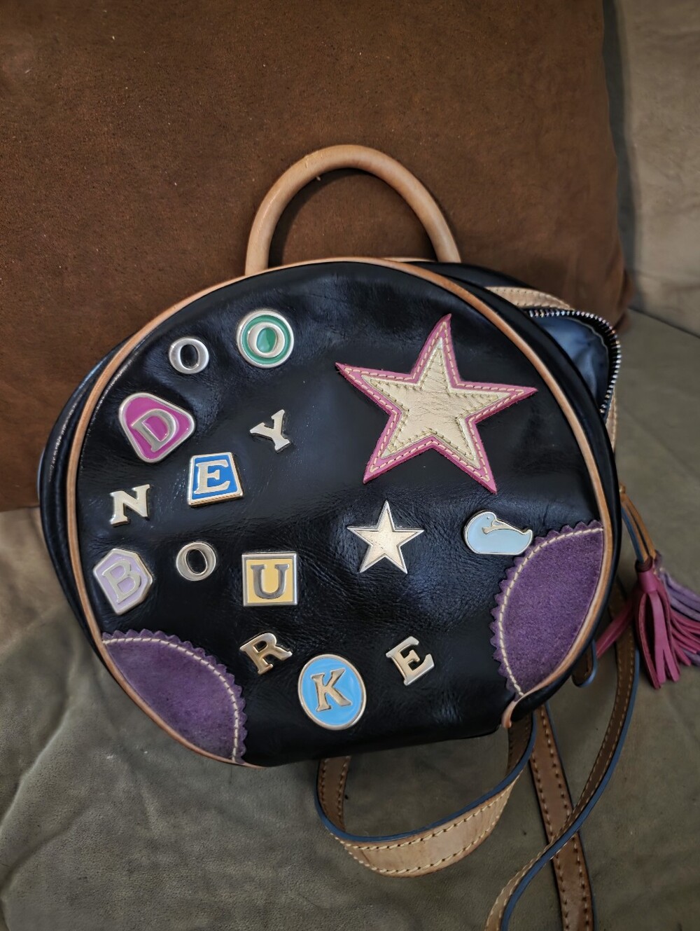Dooney & Bourke Black Round Leather Patchwork Star Backpack-Lindsay Lohan Collec